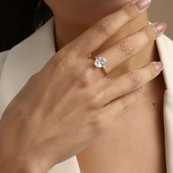 Solitaire Gold Oval Engagement Ring - Picture 2 of 5